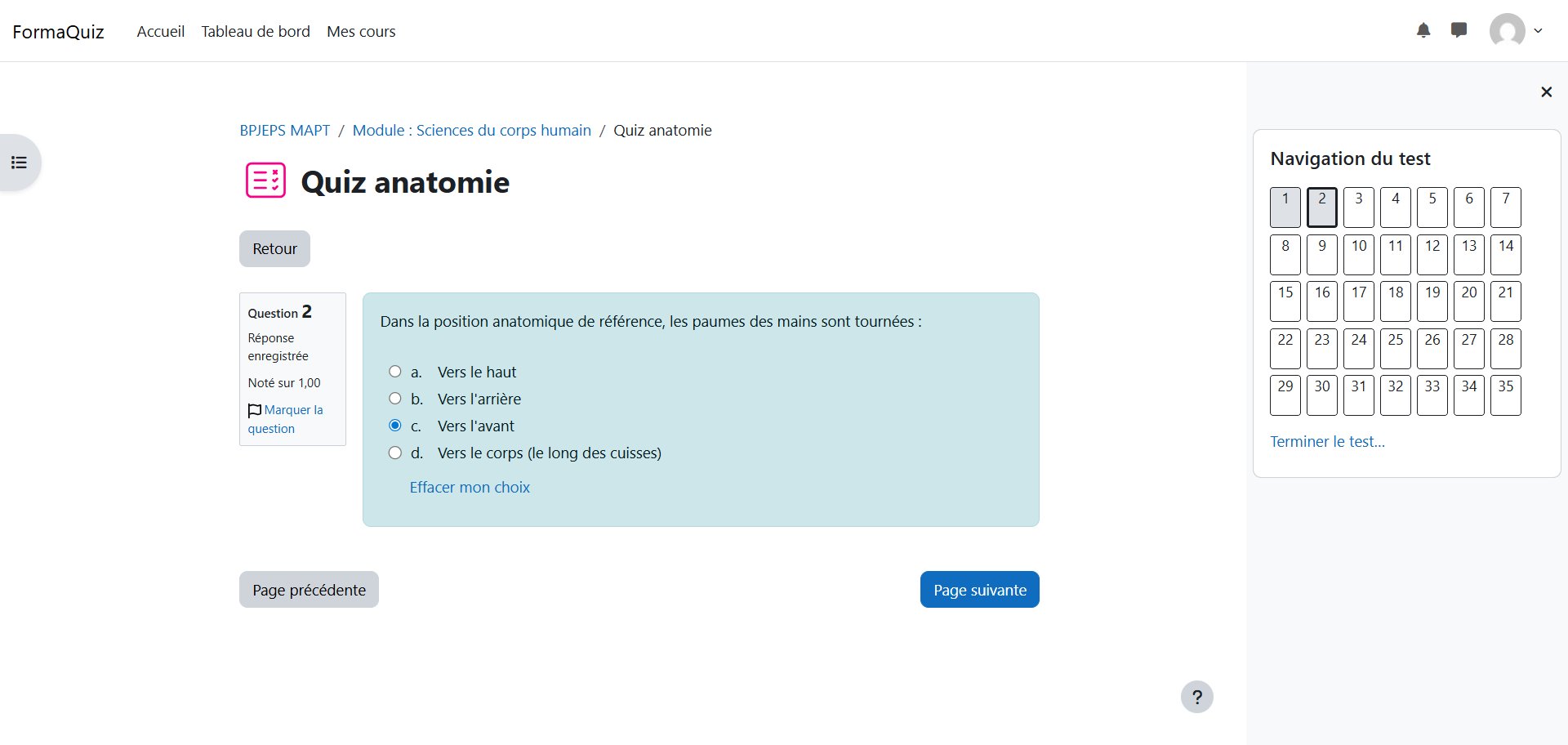 Exemple de question QCM du quiz anatomie